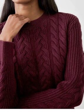 Lauren Hansen Cable Knit Crewneck Sweater in Purple